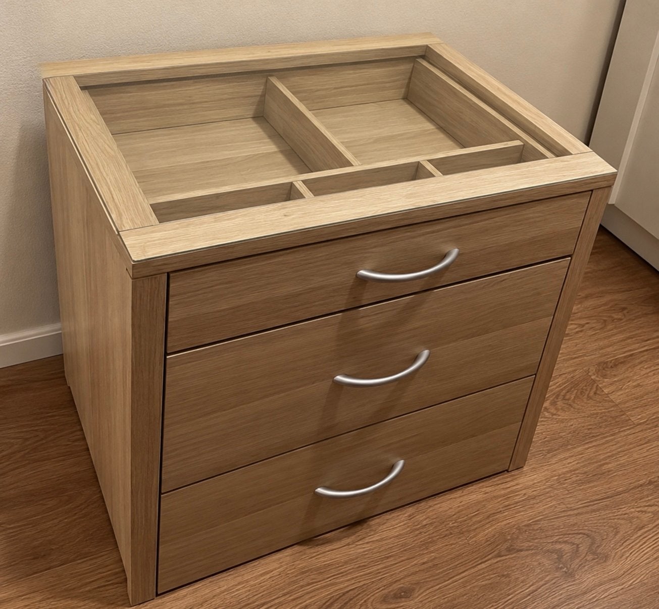 Houten ladekast met 3 laden en glazen blad (ZGAN), 3 of 4 laden, Ophalen, Overige houtsoorten