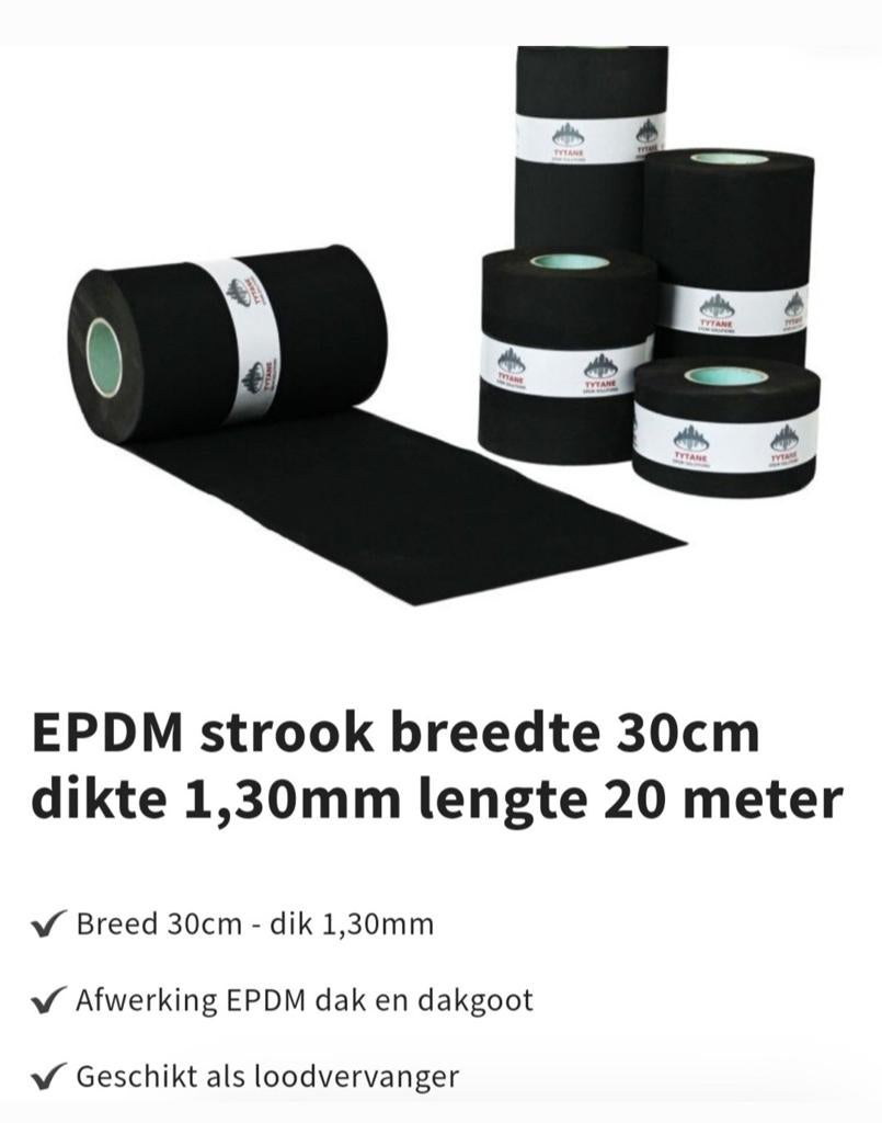 2st EPDM strook 30 &40cm breed, 1.30mm dik, 20 meter lengte, Ophalen, Kunststof, Zwart, Overige typen
