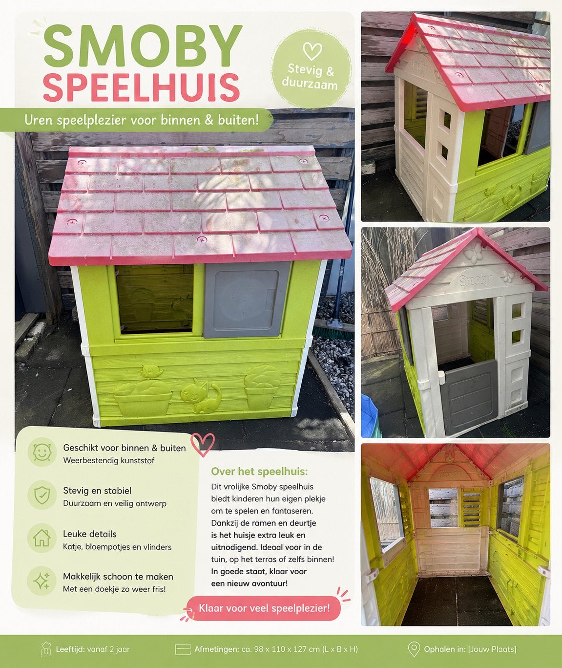 Smoby Speelhuisje voor Binnen en Buiten - Gebruikt, Ophalen, Gebruikt, Kunststof