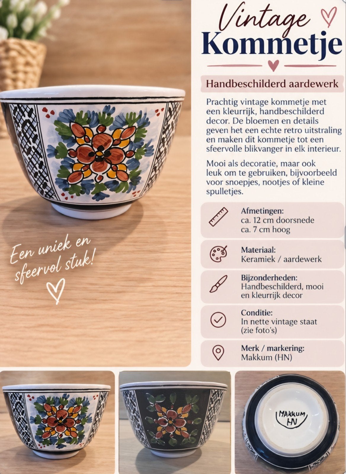 Vintage Handbeschilderd Kommetje - Makkum (HN), Ophalen
