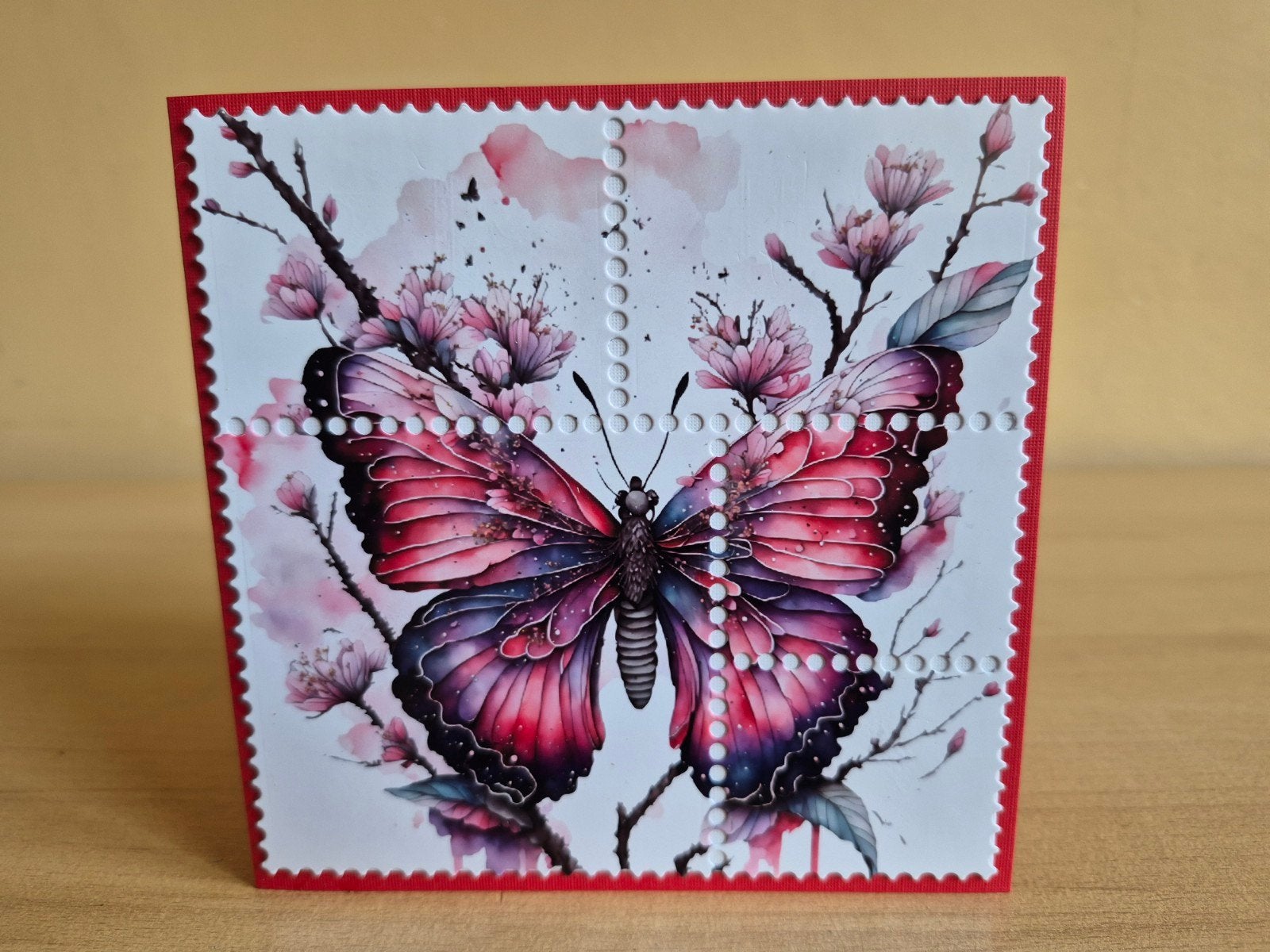 488a) zelfgemaakte kaart- postzegel- vlinder, Hobby en Vrije tijd, Ophalen of Verzenden, Nieuw, Kerst