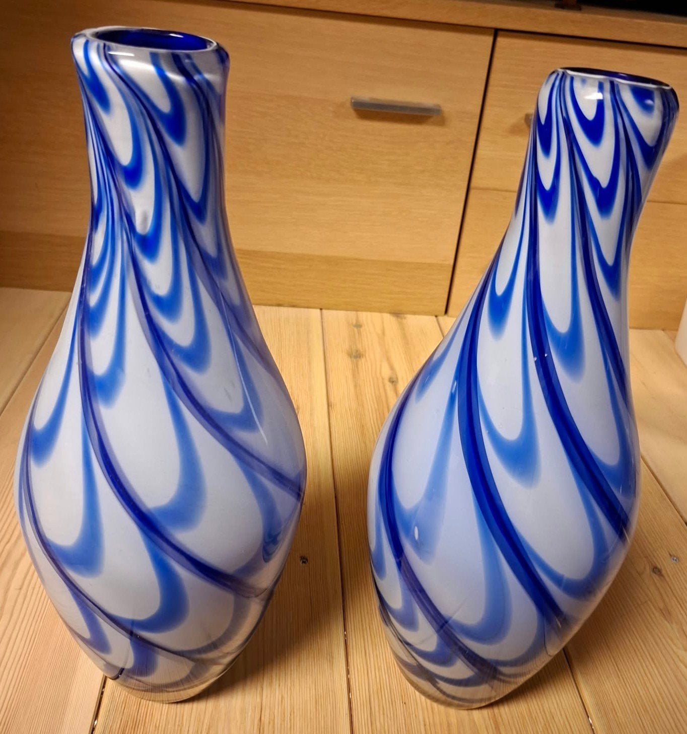 Set van 2 glazen vazen, blauw/wit, 40cm hoog, Ophalen