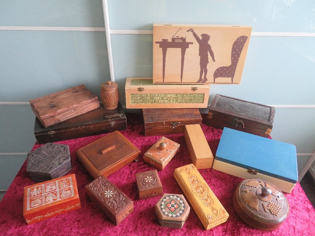 Zolderopruiming VINTAGE Houten KISTJES / DOOSJES 18 stuks, Ophalen of Verzenden