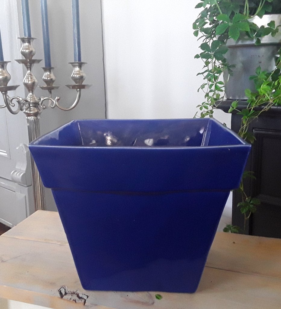 Grote bloempot - kobaltblauw - kobalt blauw (kleine mankemen, Tuin en Terras, Bloempotten, Gebruikt, Vierkant, Ophalen of Verzenden