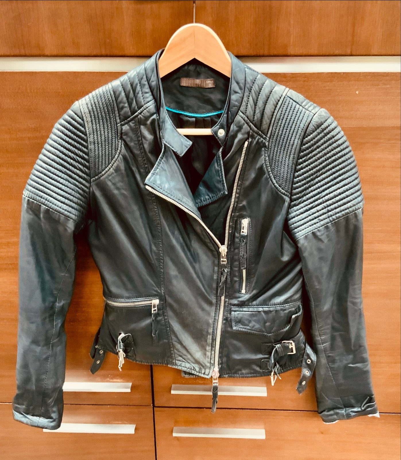 DNA mt 3 zwart biker jack used look, super soepel leer, Ophalen of Verzenden, Gedragen, Maat 38/40 (M), Zwart