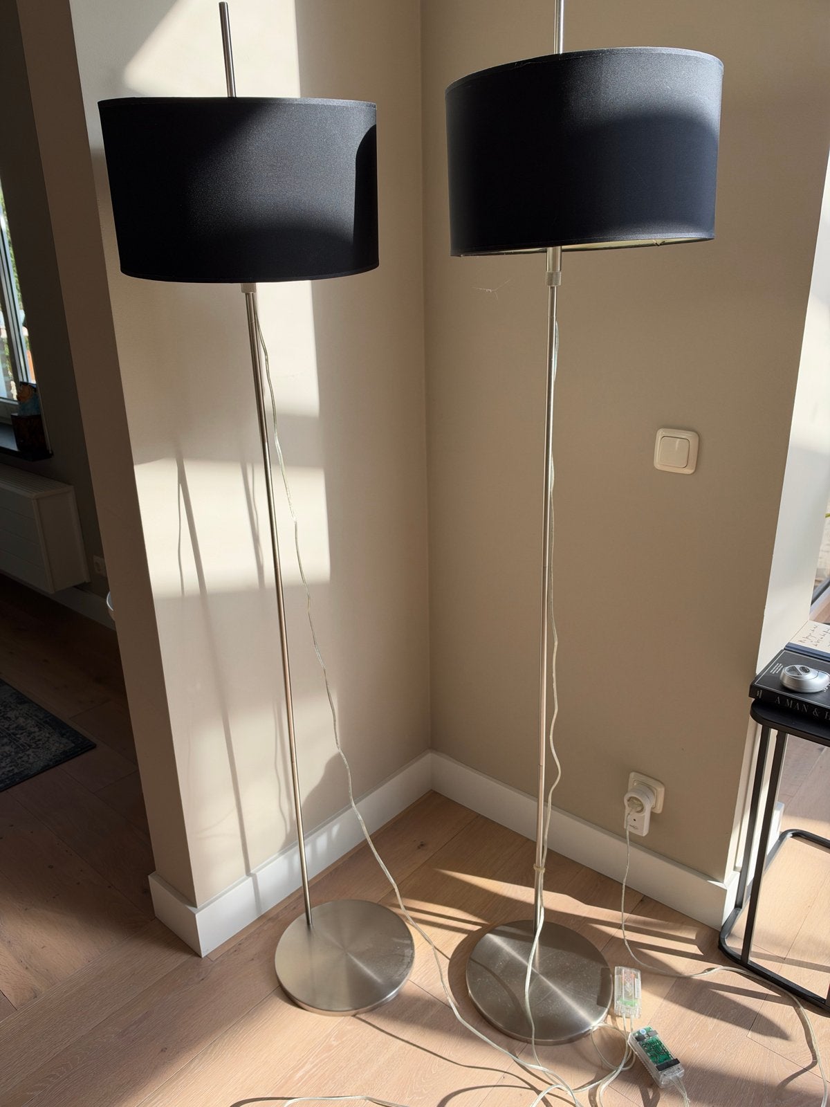 Set van 2 staande lampen met zwarte kap en dimmer, Ophalen, Gebruikt, Metaal, 150 tot 200 cm