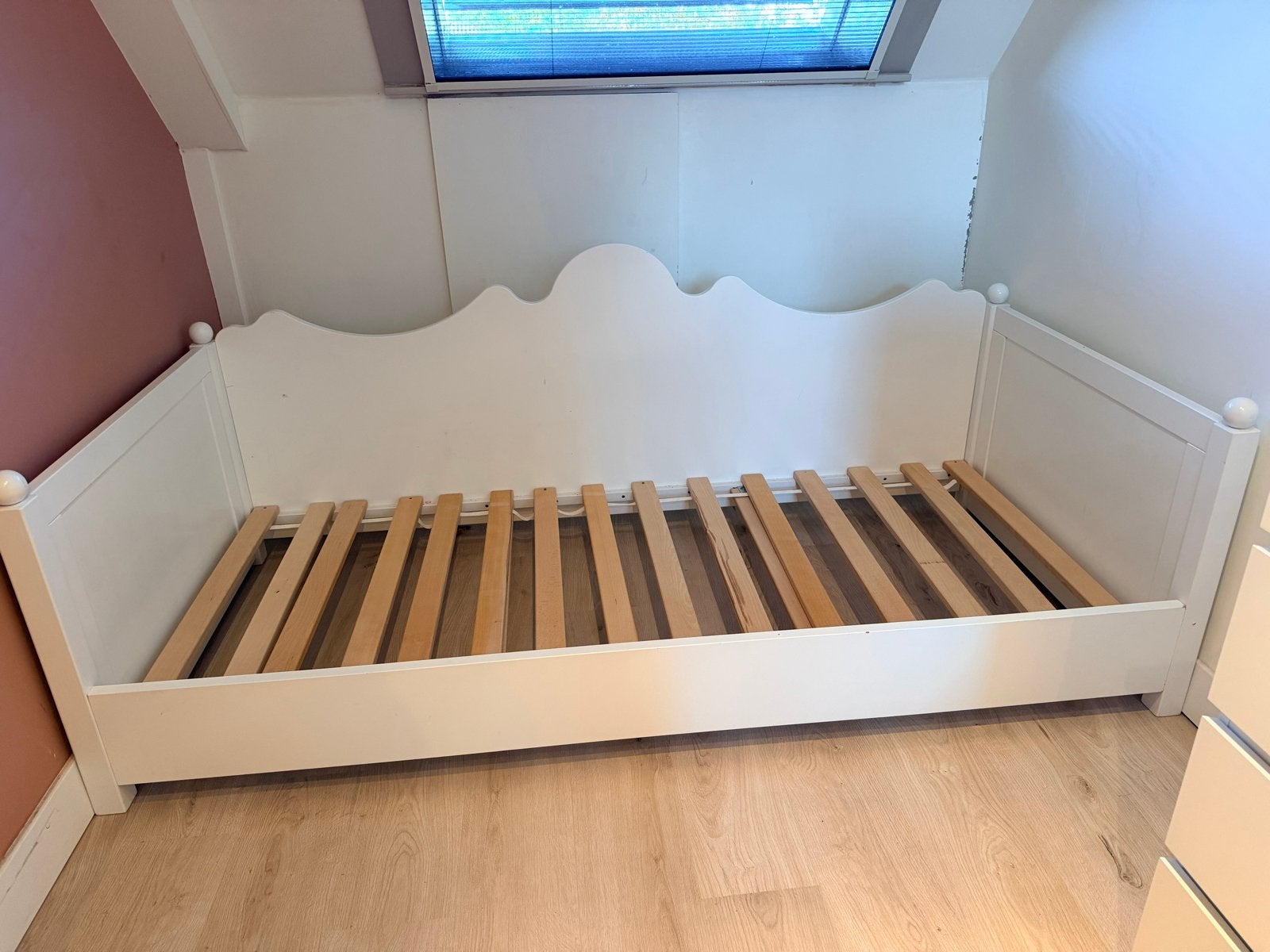 Kinderbed 100x200 cm van hardhout in prima staat, Ophalen, Lattenbodem, 180 cm of meer, 100 cm of meer