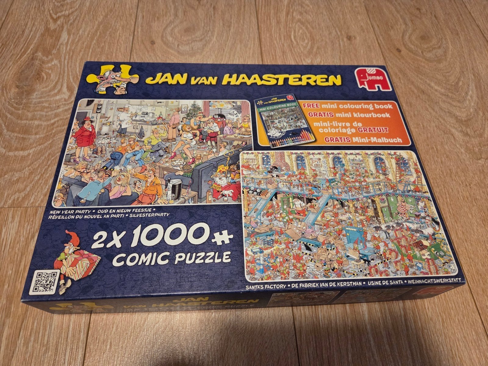Jan van Haasteren Puzzels 2 in 1 doos (kleurboekje ontbreekt, Hobby en Vrije tijd, Ophalen of Verzenden, 500 t/m 1500 stukjes