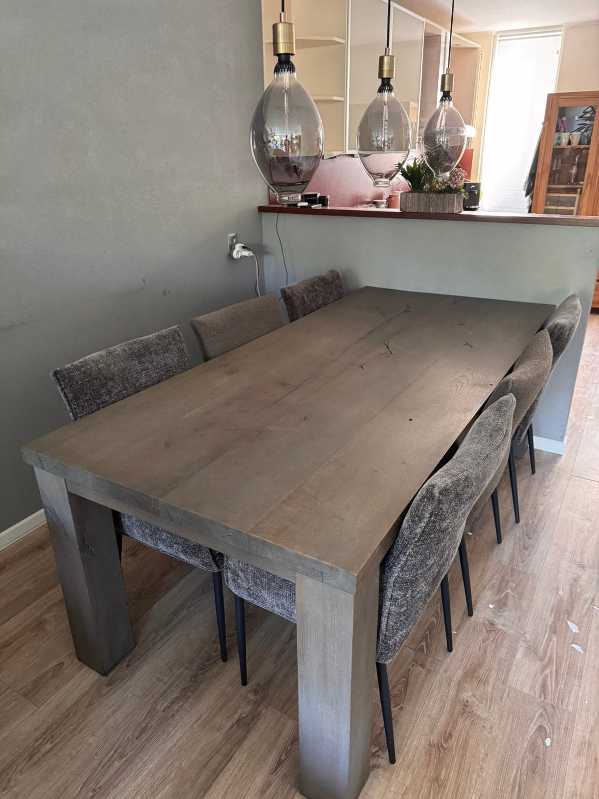 Masseif donker eiken eettafel, Ophalen, 200 cm of meer, 50 tot 100 cm, Zo goed als nieuw