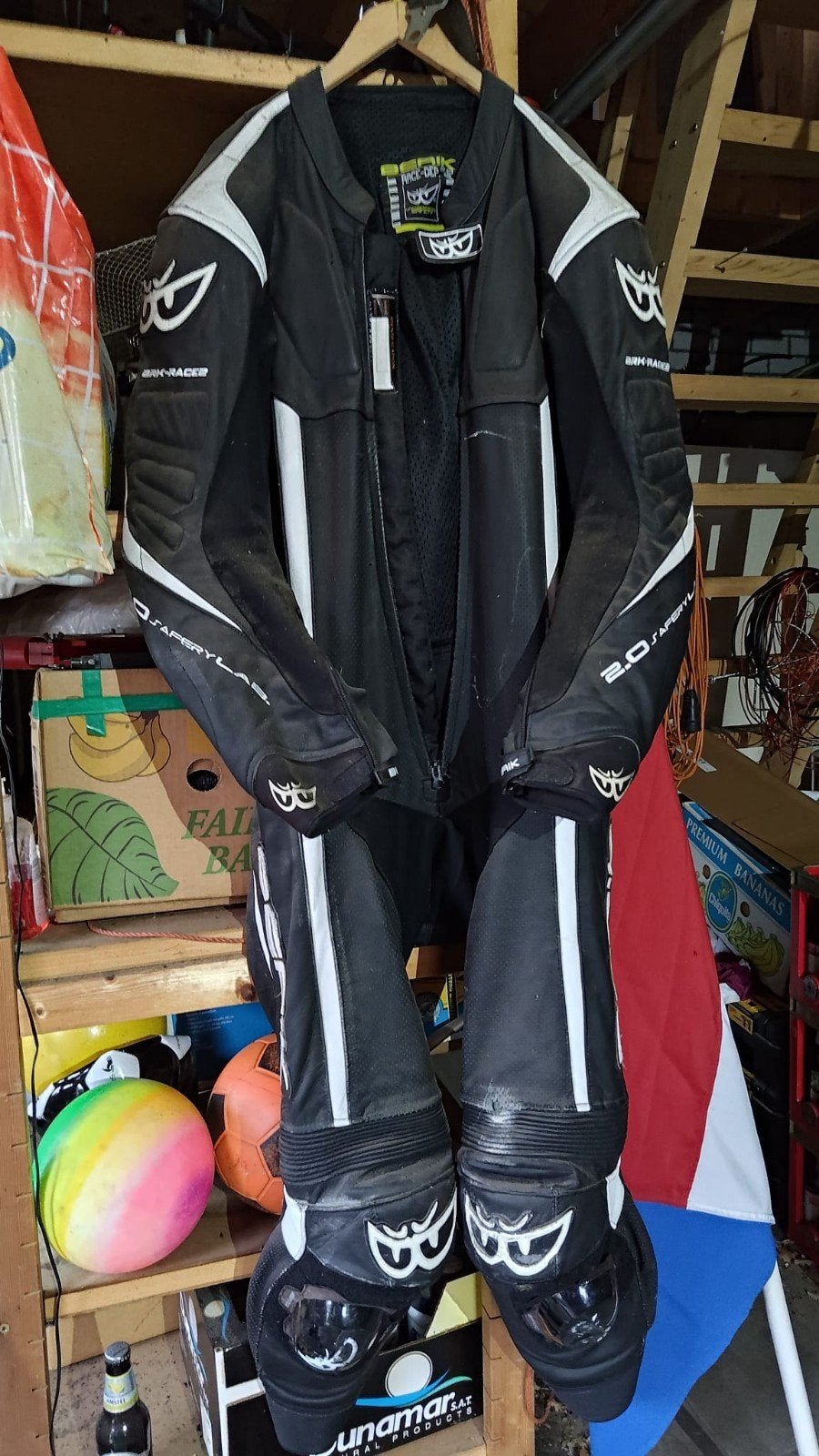 Berik motorpak, zwart met wit, maat 52, Motoren, Ophalen, Tweedehands, Combipak