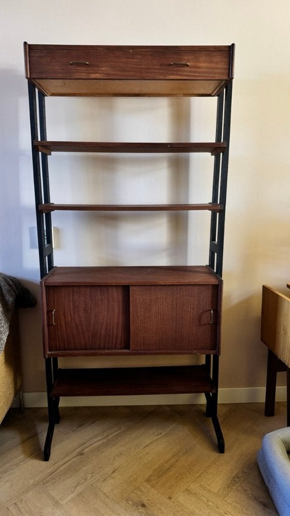 Vintage jaren 60 wandkast / boekenkast teak–mid-century, Ophalen