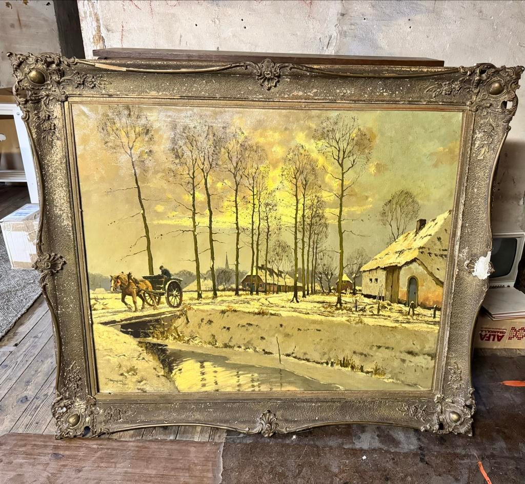 Olieverfschilderij Fons Verstraeten - Winterlandschap, Antiek en Kunst, Ophalen of Verzenden
