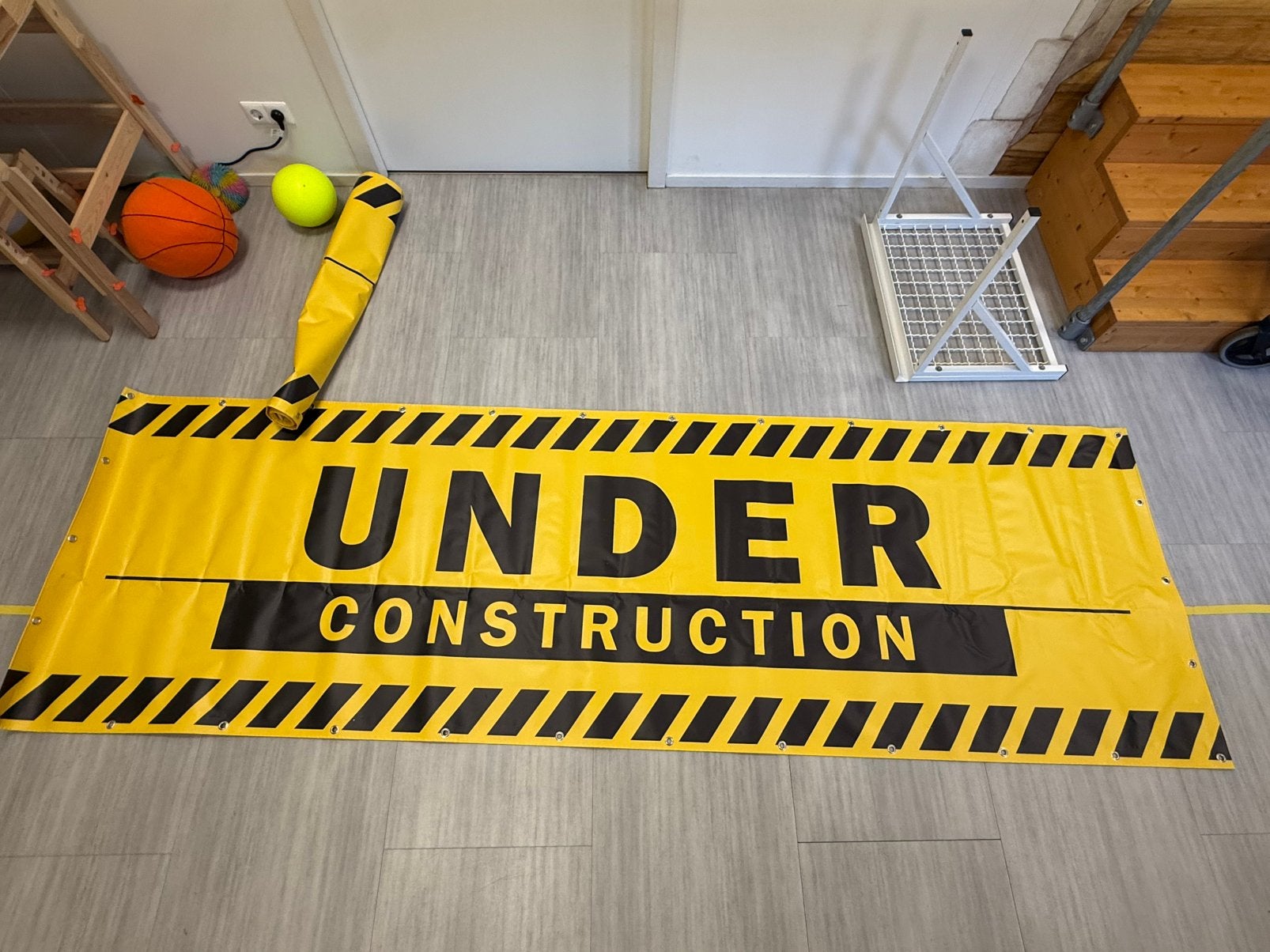 Spanzeilen “under construction”, Ophalen of Verzenden, Zo goed als nieuw, Reclamebord