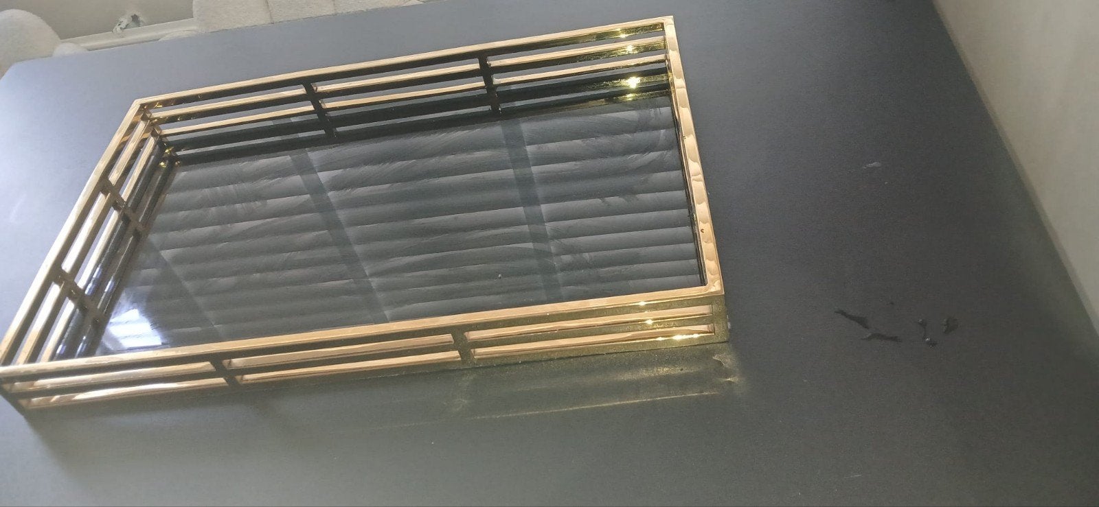 Gouden dienblad met spiegel - Rechthoekig, Gebruikt, Met opstaande rand, Ophalen of Verzenden, Dienblad