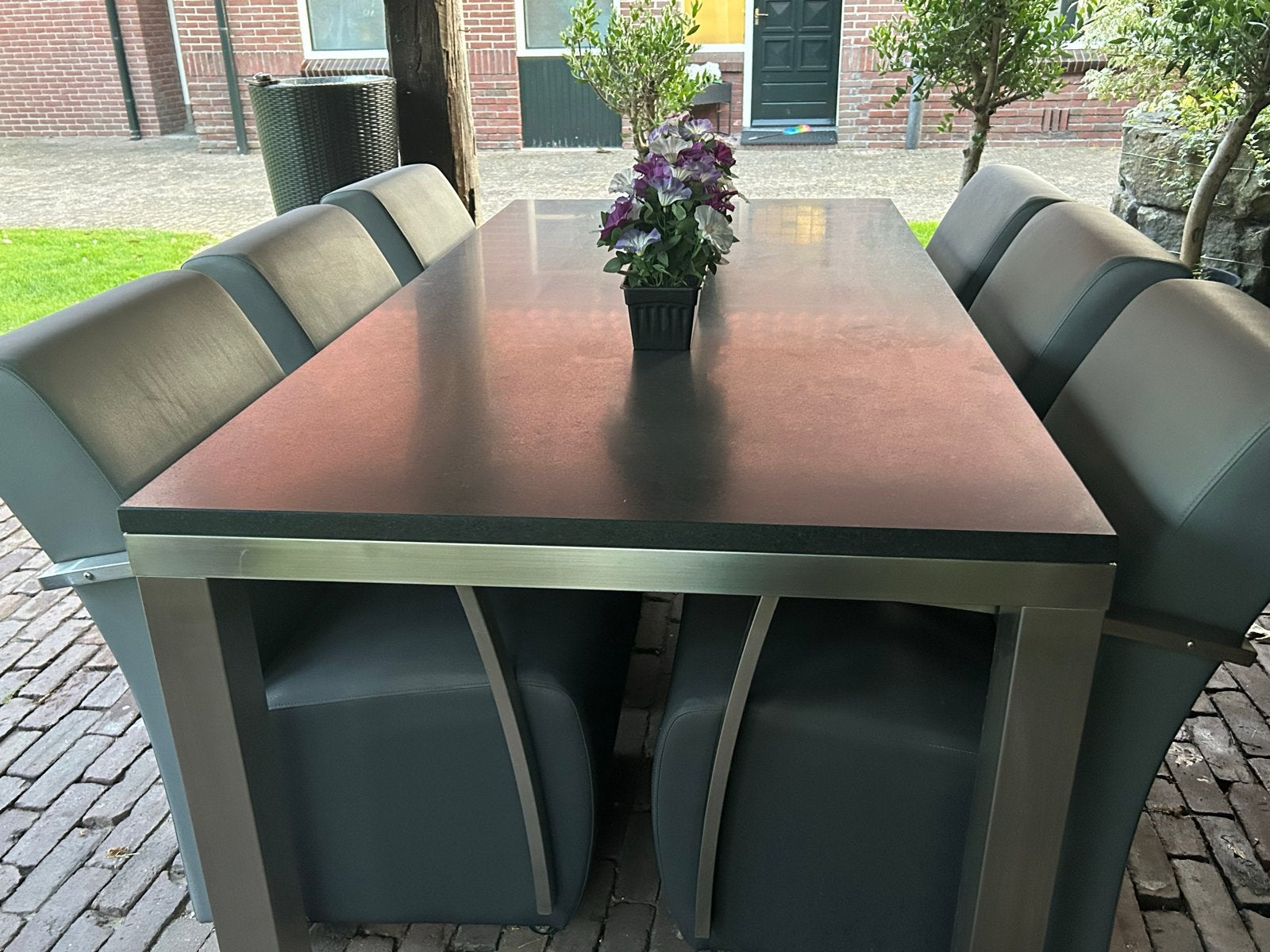 Luxe  tuinset  tafel met 6 comfortabele stoelen op wieltjes, Ophalen, Overige materialen, Gebruikt, Eettafel