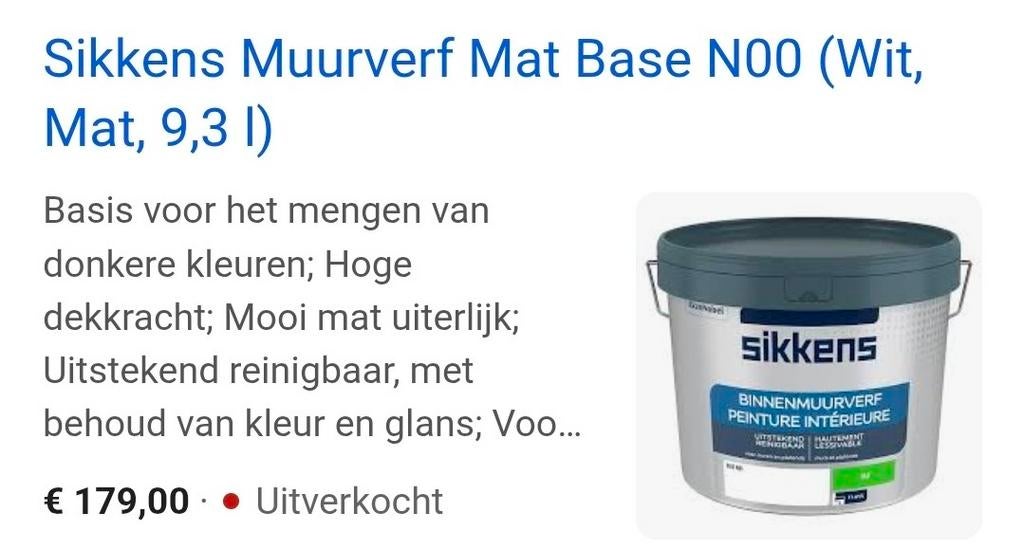 SIKKENS 9.3 liter binnenmuurverf, wit N00, Ophalen, Nieuw, Wit