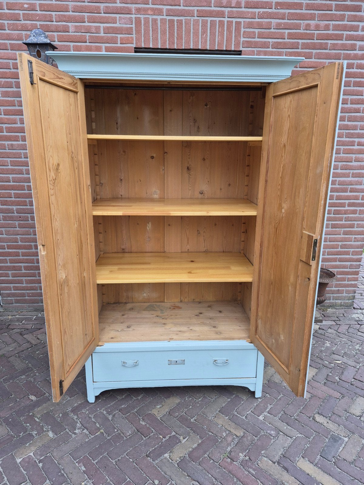 Mooie Antieke Strakke Brocante Vintage Grenen Kast, Ophalen