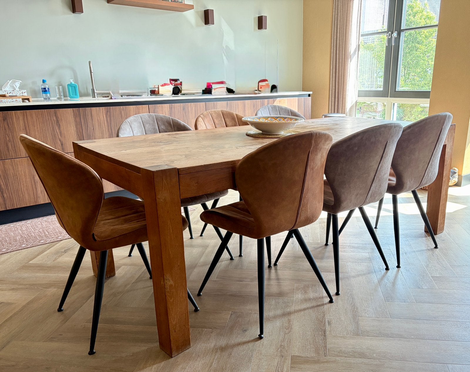 Robuuste (Teak)houten eettafel zonder stoelen, Huis en Inrichting, Tafels | Eettafels, Ophalen, Gebruikt, Teakhout, 200 cm of meer