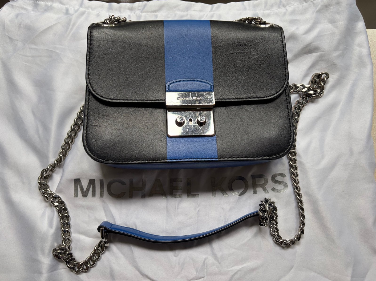 Michael Kors tas zwart/blauw, Ophalen of Verzenden, Gebruikt, Zwart, Schoudertasje