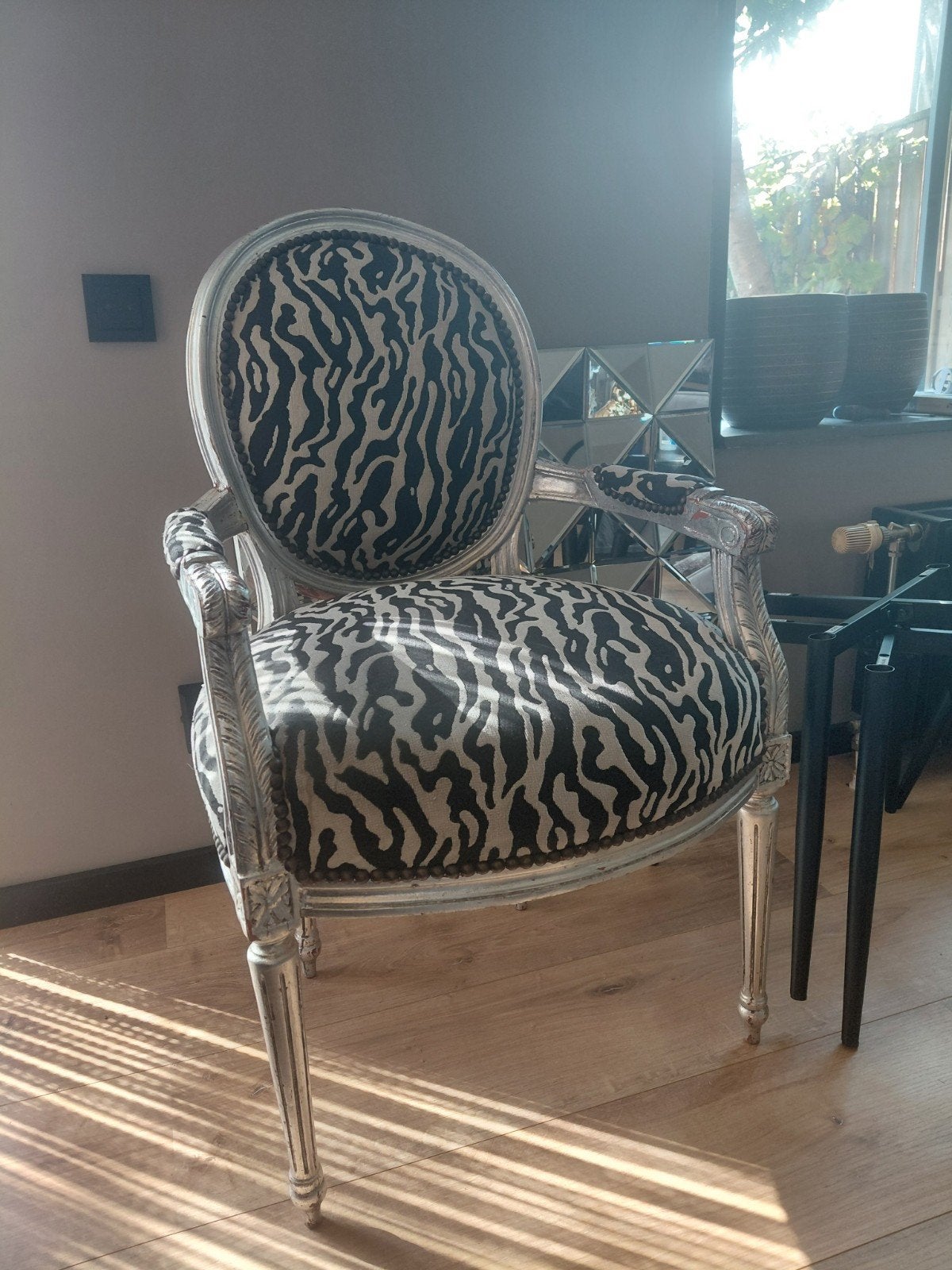 Barokstoel met zebraprint - Zilverkleurig, Ophalen
