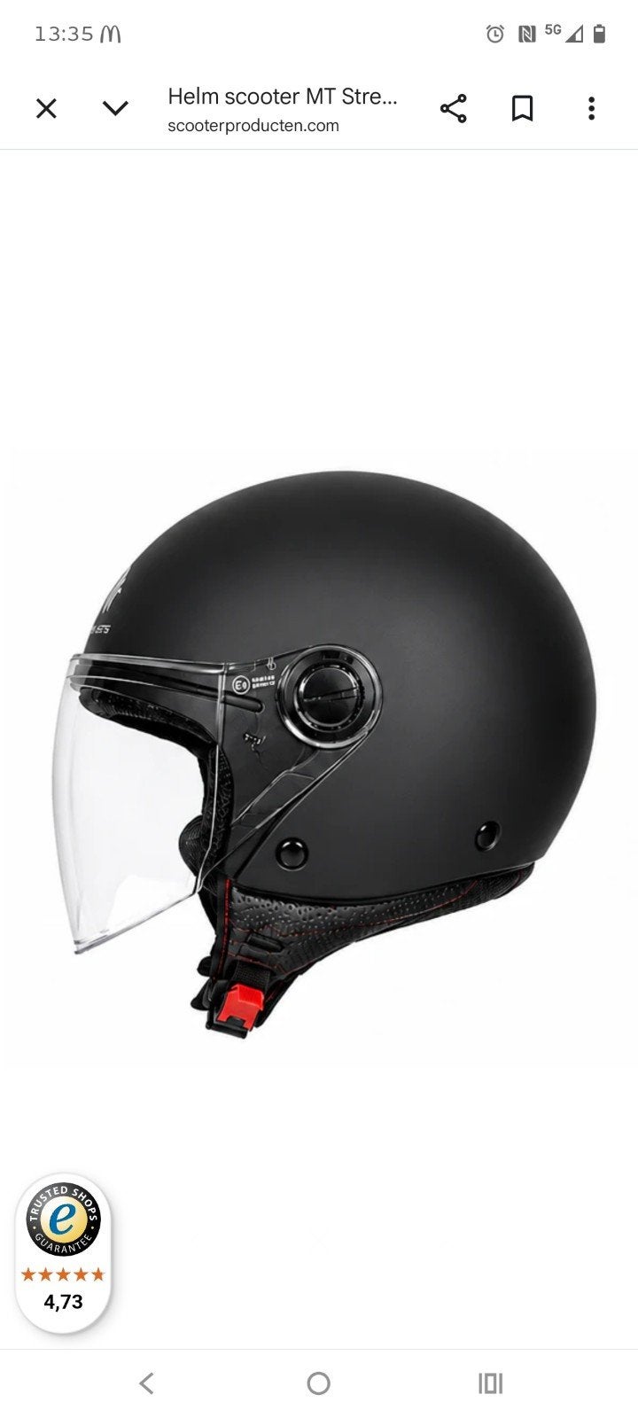 MT Street Scooterhelm Mat Zwart, Fietsen en Brommers, Brommerhelmen, Ophalen of Verzenden, Zo goed als nieuw, Medium, MT Helmets