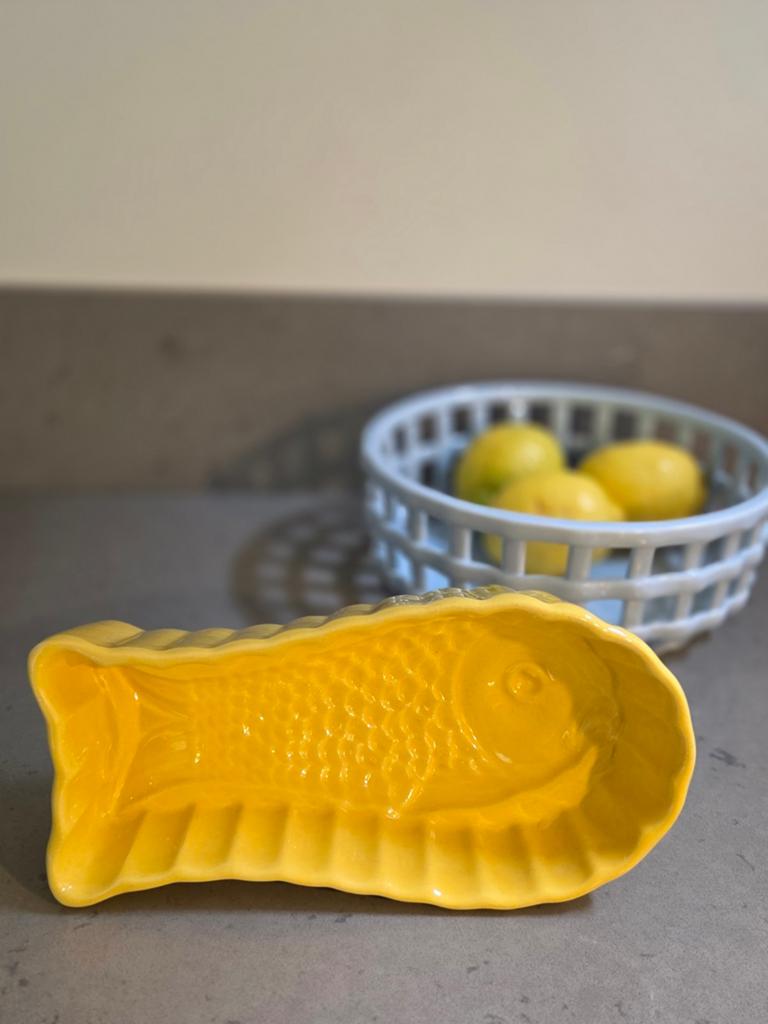 Puddingvorm Patévorm vis geel, Huis en Inrichting, Keramiek, Nieuw, Ophalen of Verzenden, Schaal of Schalen
