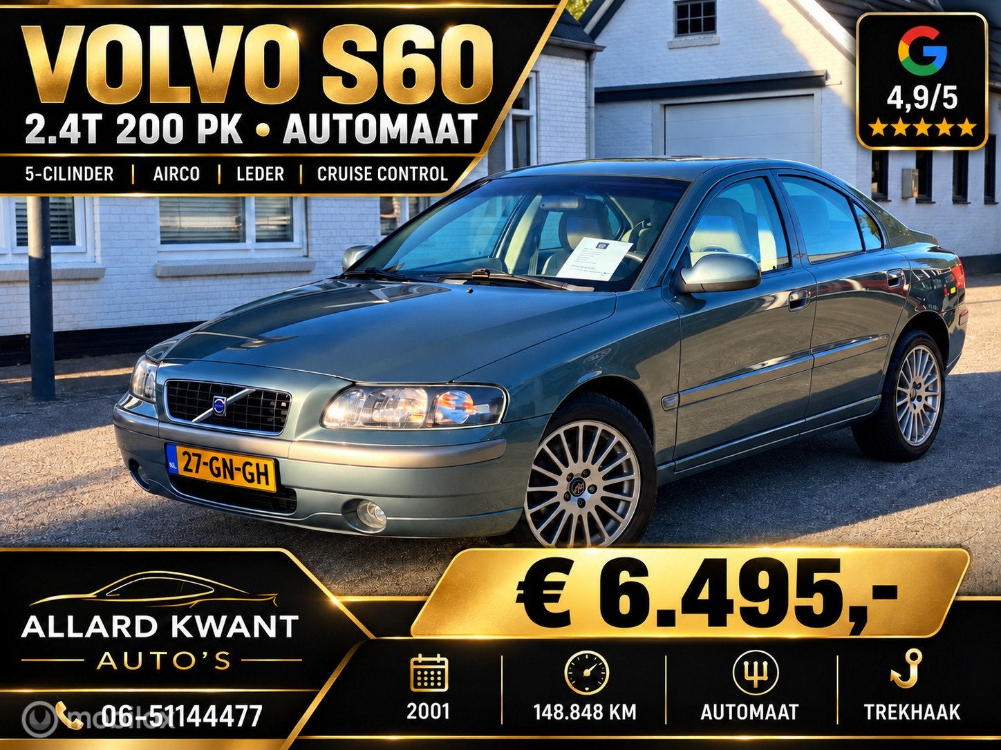 Volvo S60 2.4T 200pk/Automaat/148dkm NAP/NweDistributieriem, Auto's, Gebruikt, Startonderbreker, S60, Bedrijf