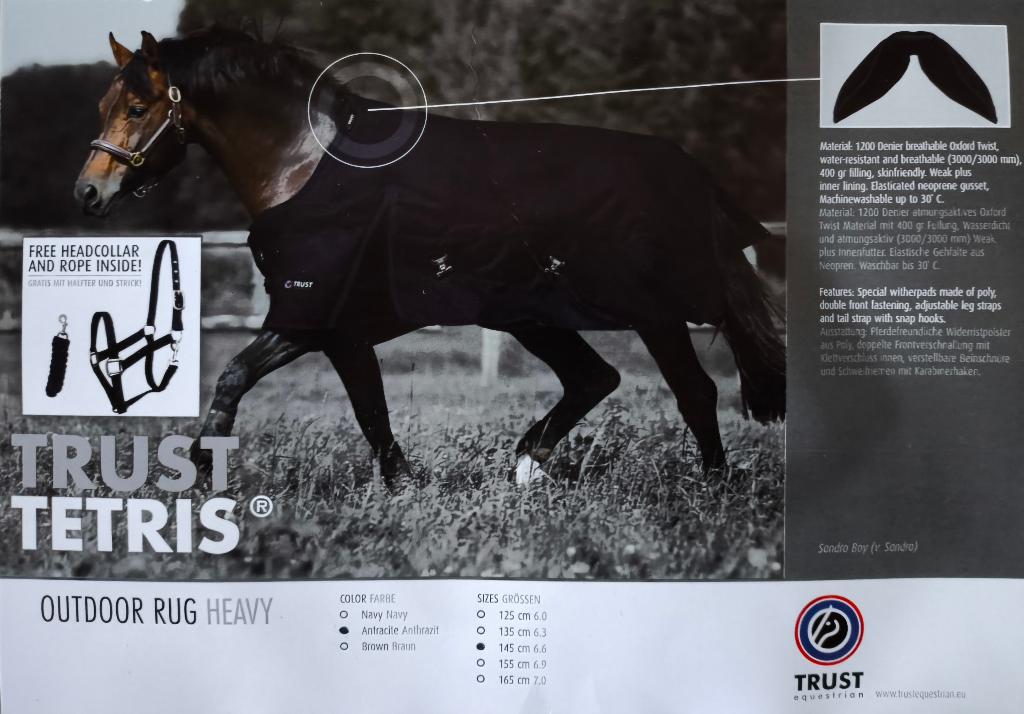 TRUST Tetris Outdoor Heavy Deken 145/195/6.6 Antraciet OP=OP, Dieren en Toebehoren, Paarden en Pony's | Dekens en Dekjes, Schoftbescherming