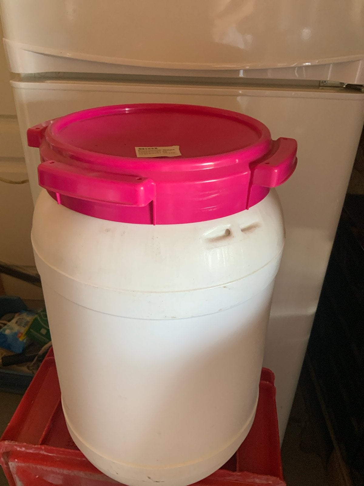 Witte plastic ton met roze deksel, Ophalen, Gebruikt, Overige typen