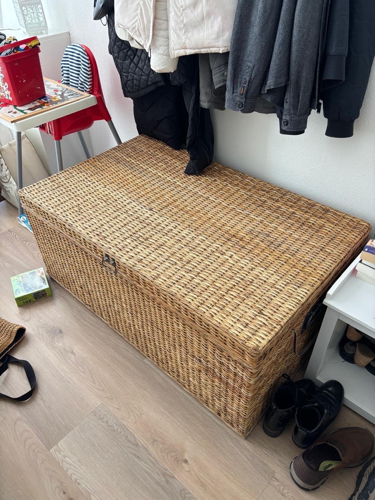 Grote rieten opbergkist / dekenkist, Huis en Inrichting, Ophalen, Gebruikt, 100 tot 150 cm, 50 tot 75 cm