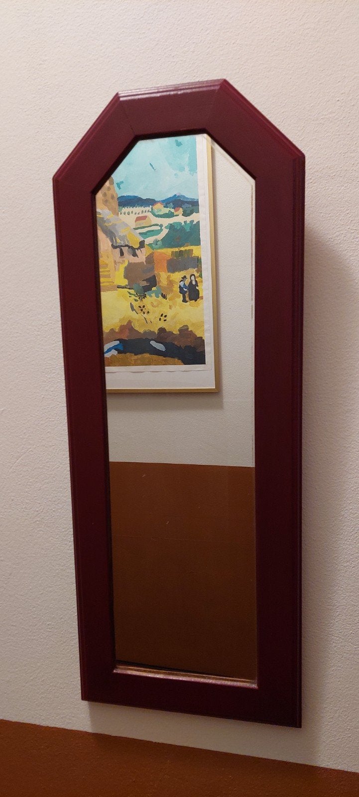 Spiegel met bordeauxrode lijst, Huis en Inrichting, Minder dan 50 cm, Ophalen of Verzenden, Zo goed als nieuw, Minder dan 100 cm