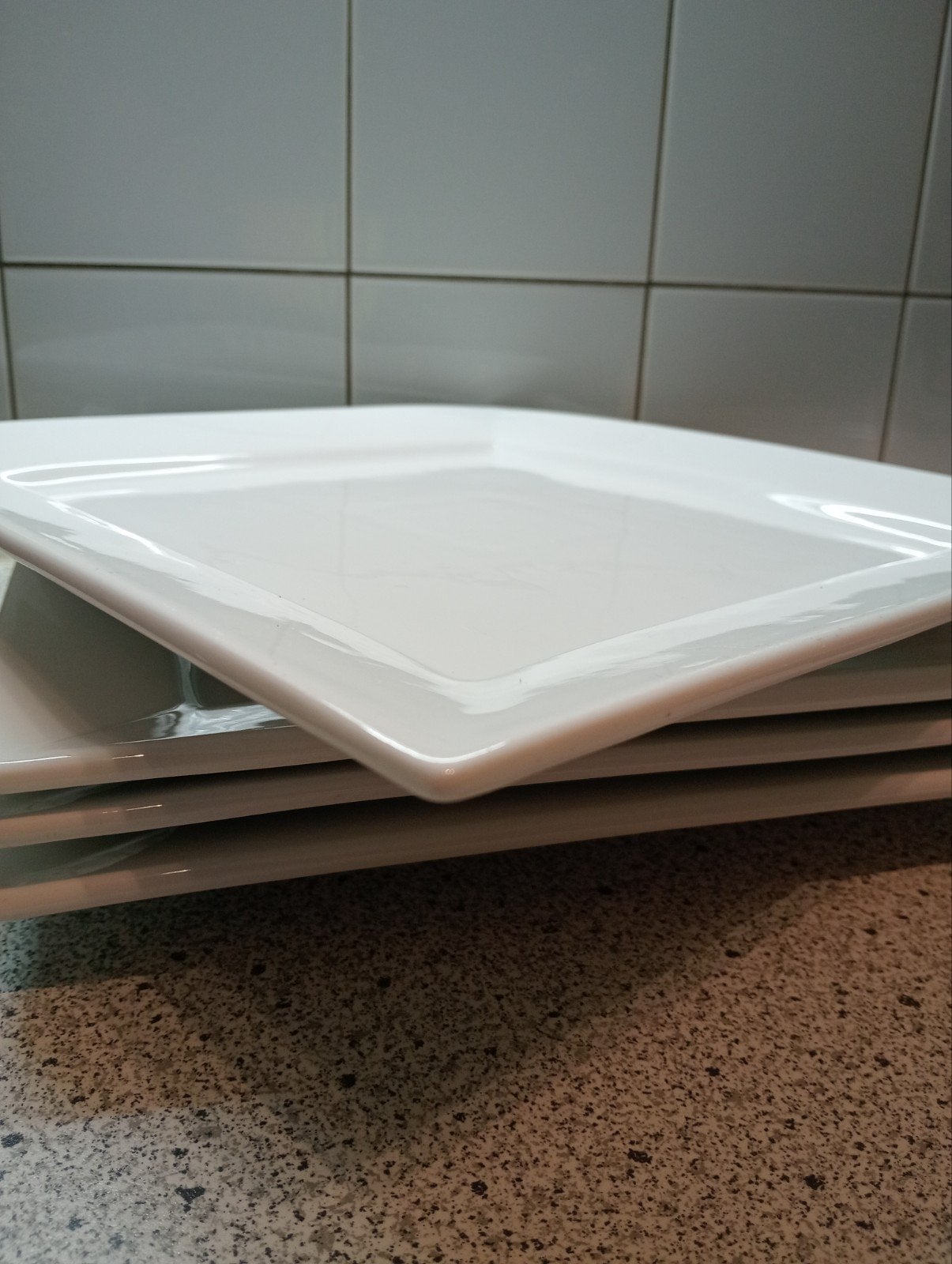 4 Luxe Hema porseleinen vierkante borden, wit, z.g.a.n. bbq, Ophalen, Zo goed als nieuw, Porselein, Bord(en)