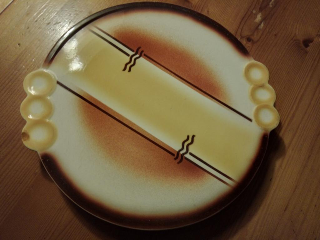 Vintage Art Deco Serveerschaal/Taartschaal - Bruin/Geel, Ophalen of Verzenden
