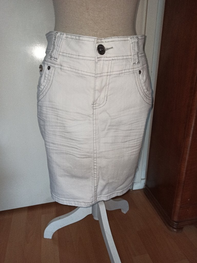 Trendy witte spijkerrok jeans rok van Miss Etam maat 42, Verzenden, Wit, Maat 42/44 (L), Zo goed als nieuw