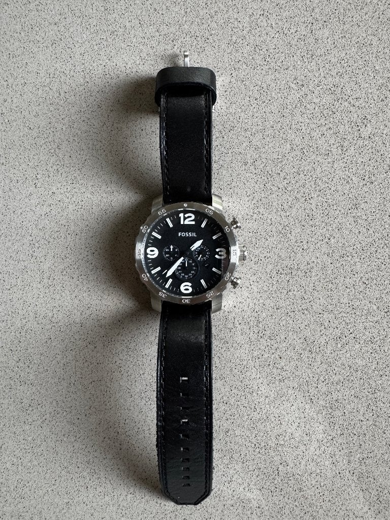 Fossil Herenhorloge JR1436 - Leer & Roestvrij Staal, Sieraden, Tassen en Uiterlijk, Horloges | Heren, Overige merken, Overige materialen