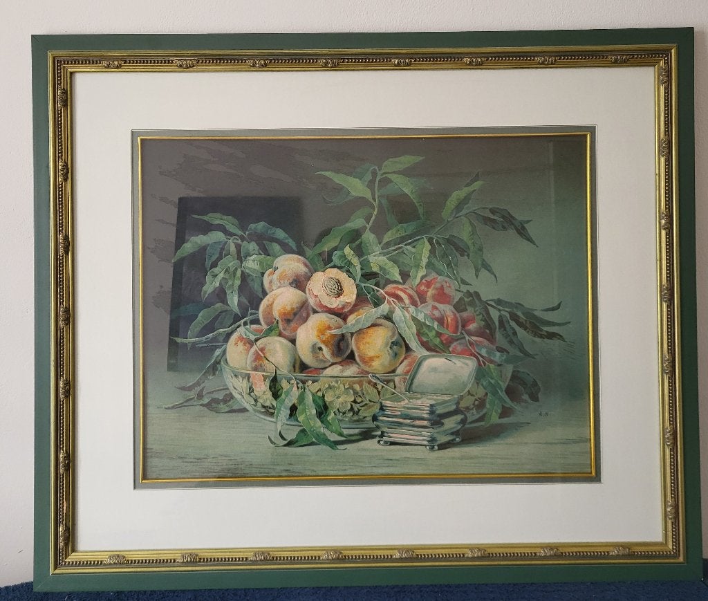 groot schilderij/prent fruit mand 84,5 x 70 cm achter glas, Ophalen, Minder dan 50 cm, Overige typen, Zo goed als nieuw