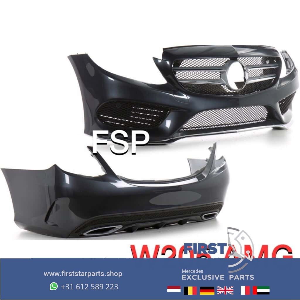 W205 AMG Pakket Mercedes C Klasse 2018 voorbumper + achterbu, Gebruikt, -, Ophalen of Verzenden, Bumper