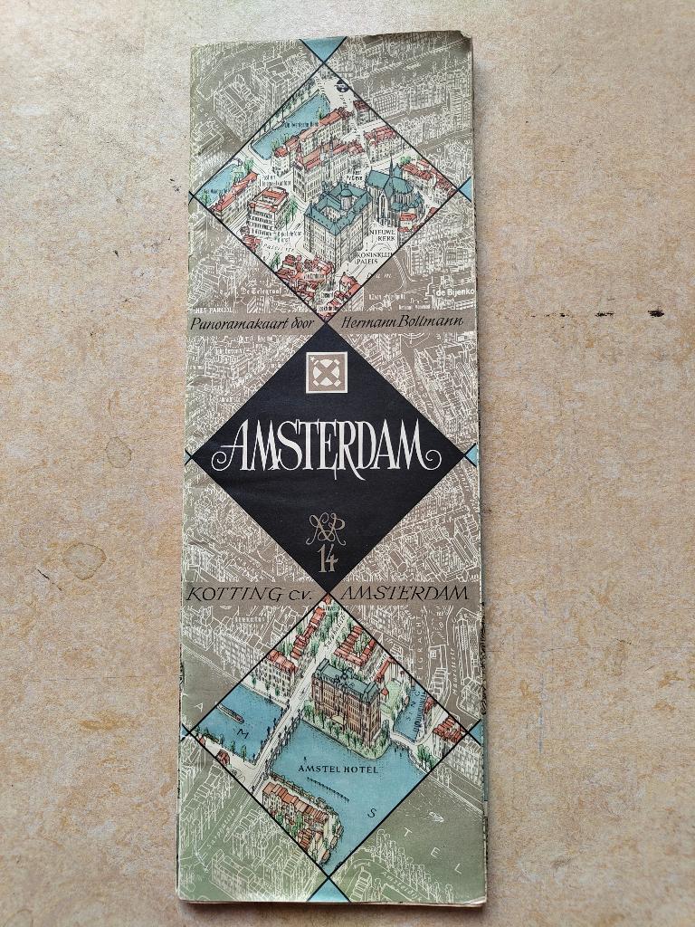 Panoramakaart Amsterdam 1956 Door Hermann Bollmann, Antiek en Kunst, Kunst | Tekeningen en Foto's, Ophalen of Verzenden