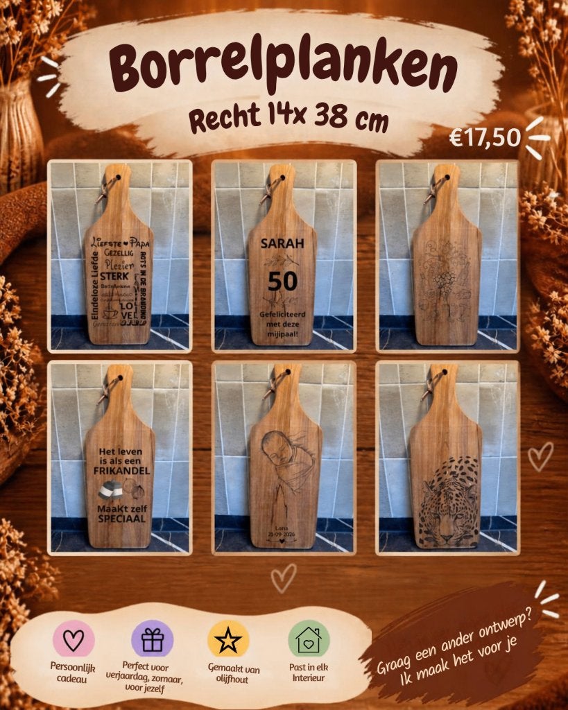 Rechte borrelplank/serveerplank 38x14cm, Beige, Hout, Snij-/serveerplank, Nieuw