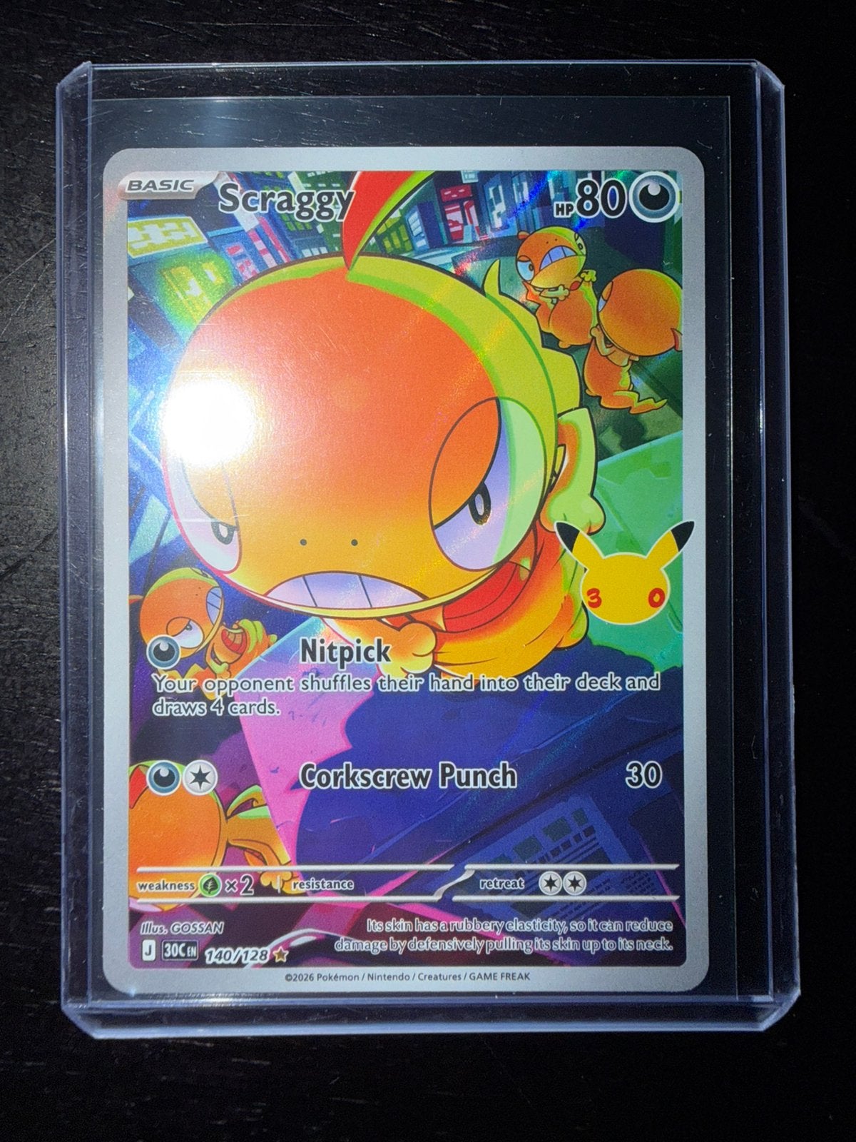 Scraggy 30th Celebrations Pokémon Kaart, Ophalen of Verzenden, Zo goed als nieuw, Losse kaart