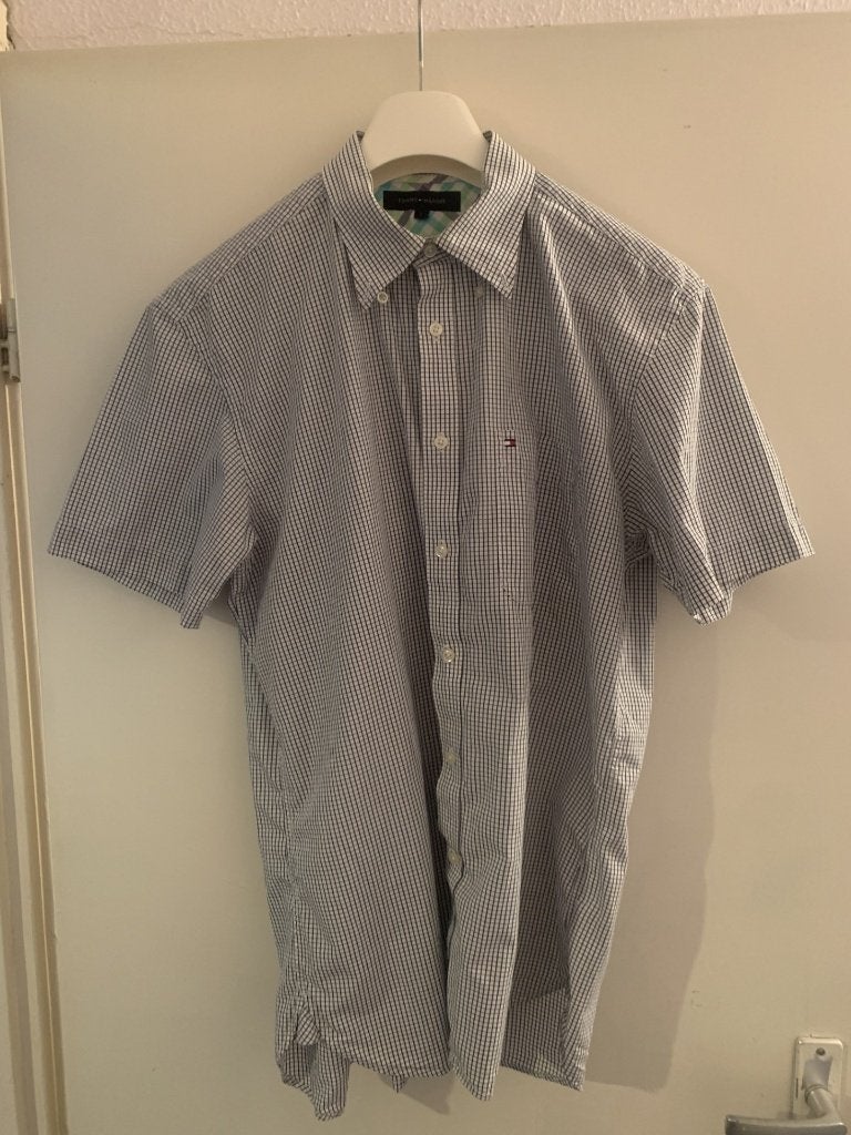 Blauw/witte blouse van Tommy Hilfiger. Maat L, Kleding | Heren, Overhemden, Blauw, Tommy Hilfiger, Ophalen of Verzenden, Zo goed als nieuw