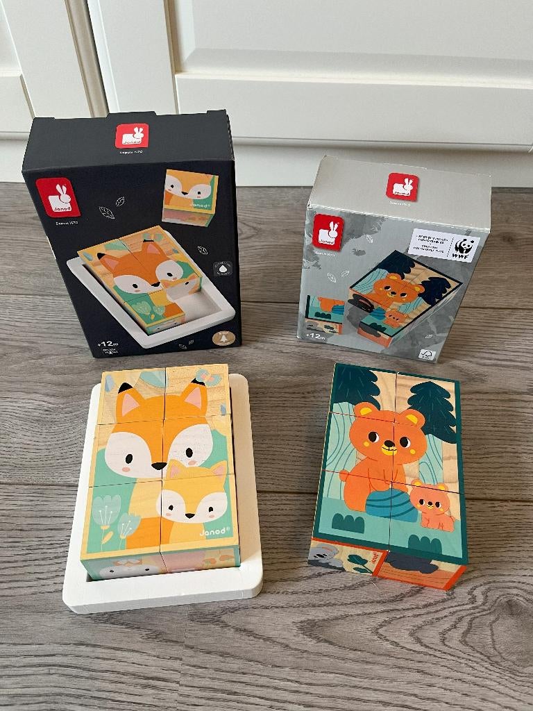 Janod blokpuzzel dieren en WWF dieren jong 2 stuks, Ophalen of Verzenden, Zo goed als nieuw, Van hout, Minder dan 10 stukjes