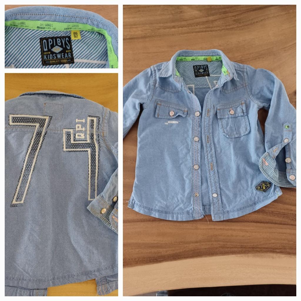 Stoer spijkerstof met fel groene accenten -Quapi -maat 86/92, Kinderen en Baby's, Babykleding | Maat 86, Gebruikt, Ophalen of Verzenden