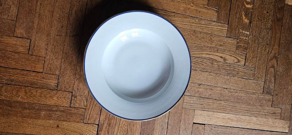 Groot serveerbord antiek met blauw randje, Ophalen of Verzenden, Zo goed als nieuw, Glas, Overige stijlen
