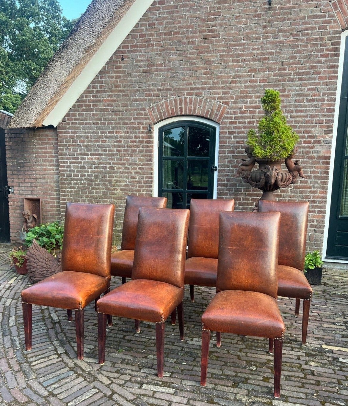 Set van 6 prachtige schapenleren eetkamerstoelen, Ophalen of Verzenden