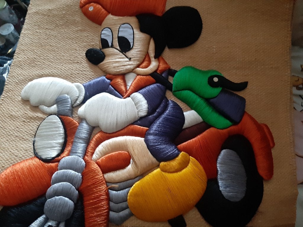 Mickey Mouse Borduurwerk 2 stuks,, Verzamelen, Disney, Ophalen, Mickey Mouse, Zo goed als nieuw, Plaatje of Poster