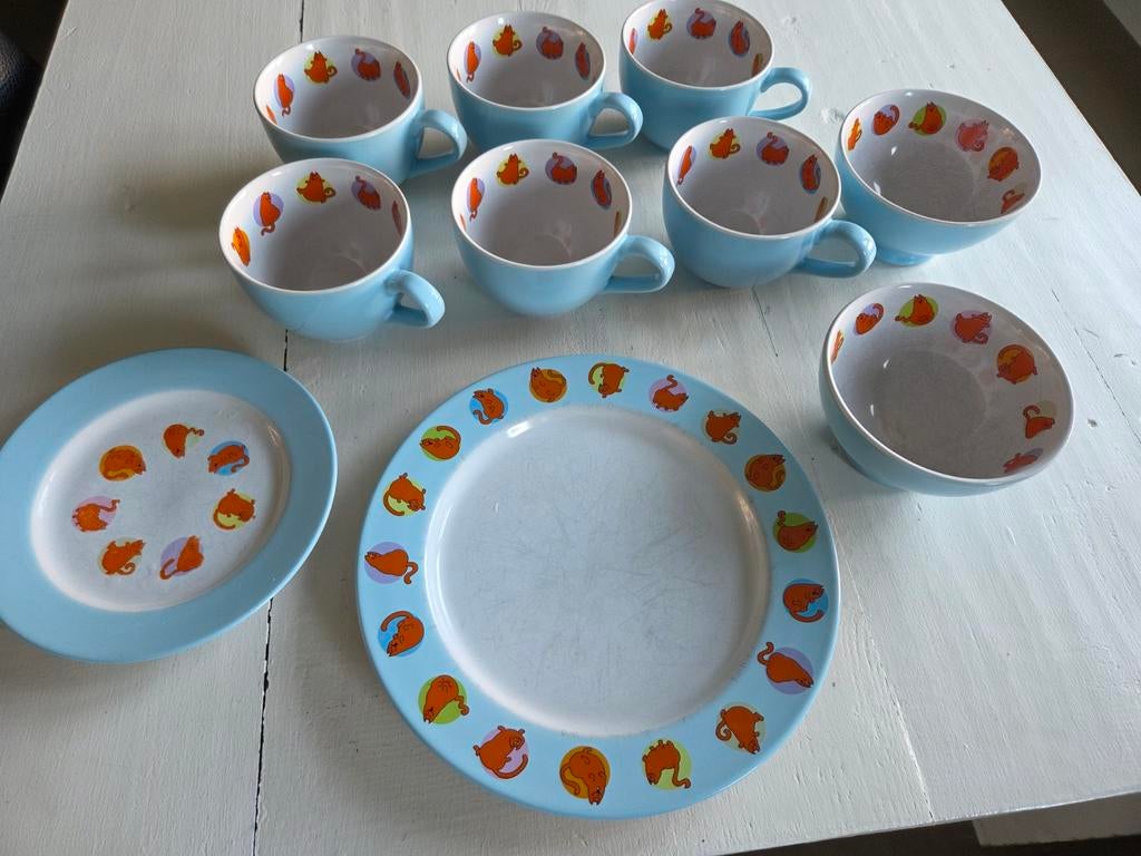 Vintage Dikkie dik/de rode kater, servies, Huis en Inrichting, Keuken | Servies, Ophalen of Verzenden, Aardewerk, Overige stijlen