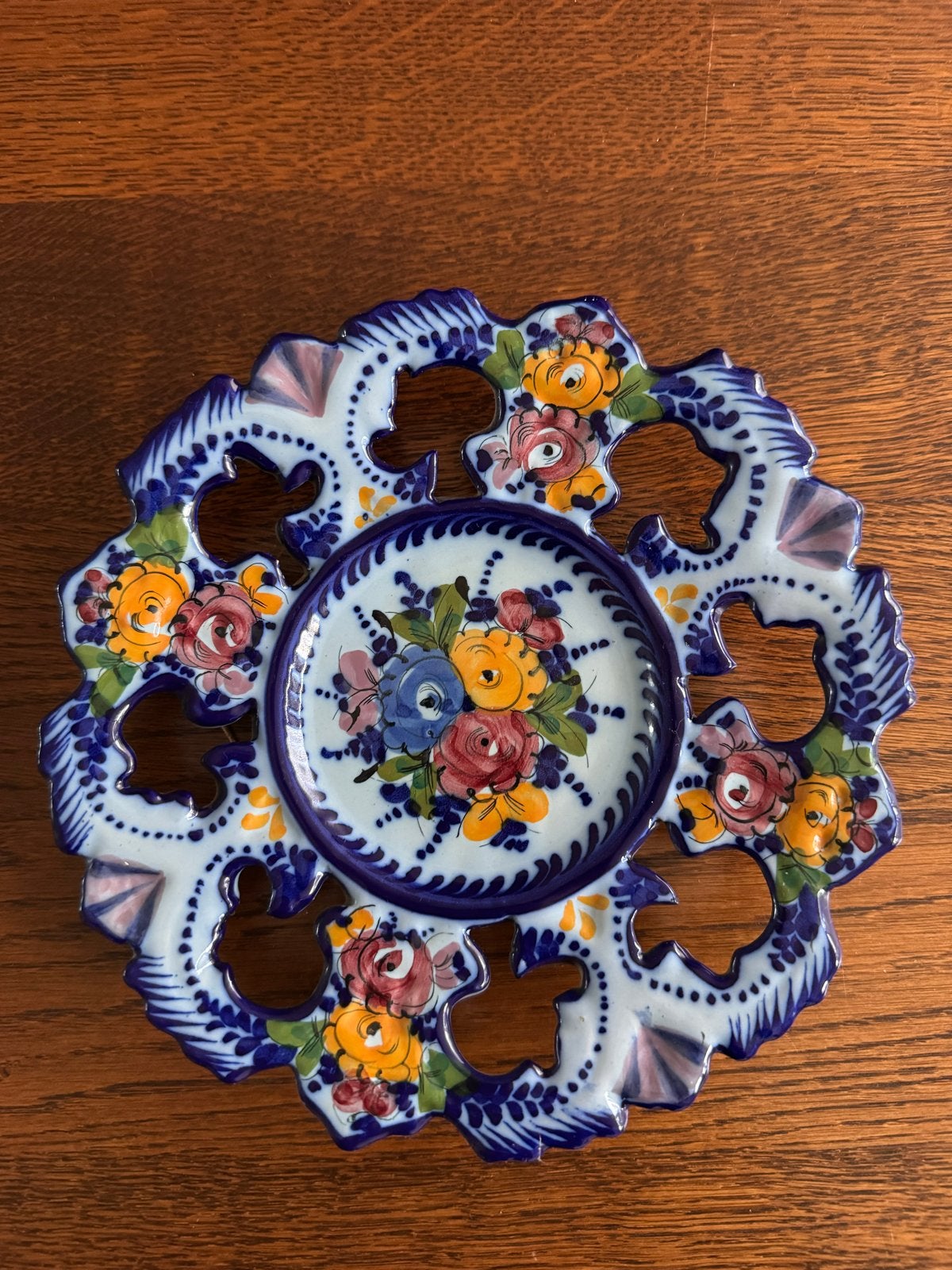 Vintage Alcobaça Portugal Handgeschilderd Keramiek Schaal, Antiek en Kunst, Ophalen