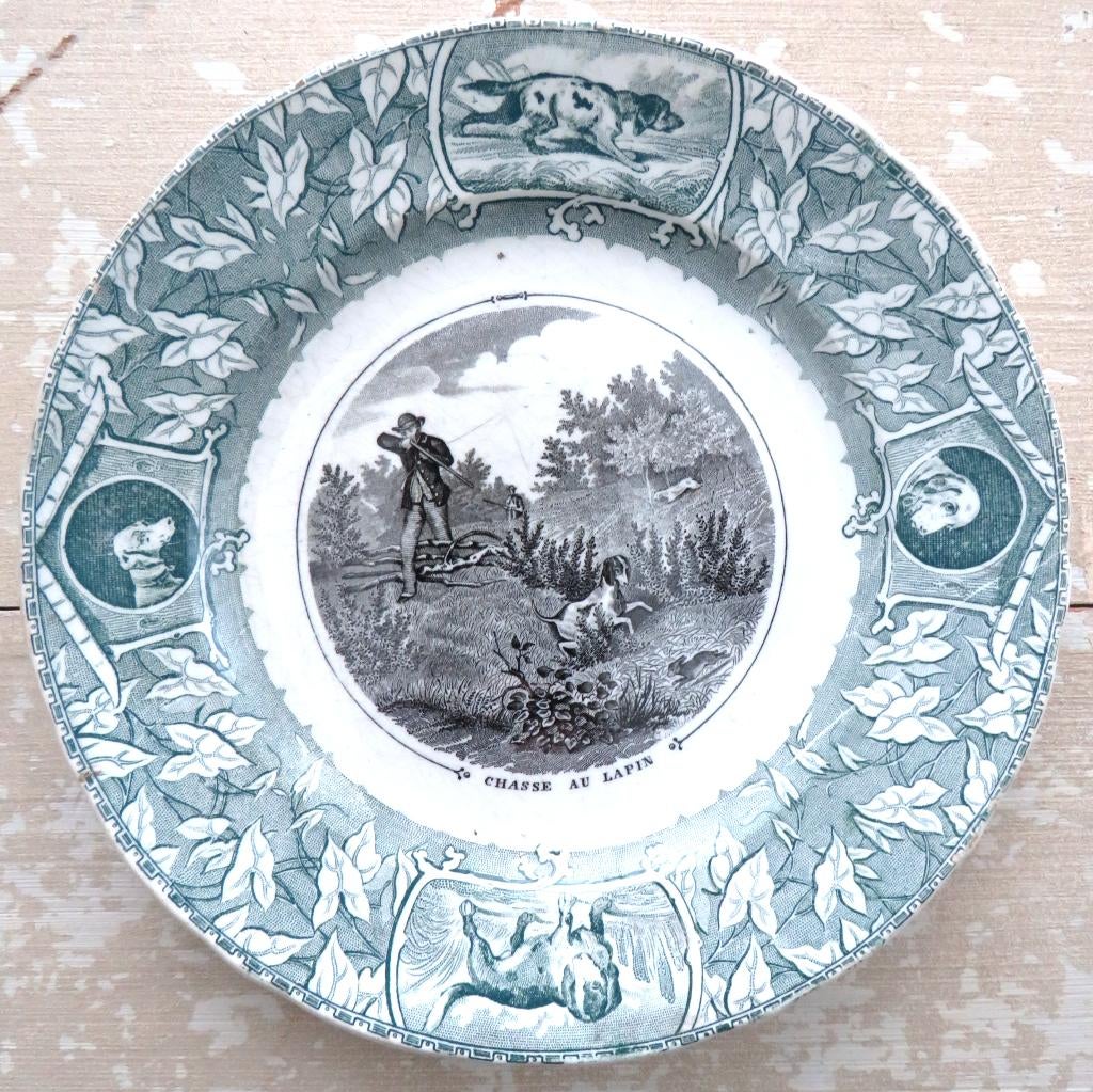 Antiek Frans Jachtbord Bordeaux Poterie “Jachthonden”, Ophalen of Verzenden