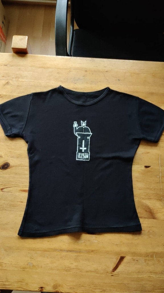 Meisjes t-shirt logoshirt No God but Satan maat S / 36, Zwart, Ophalen of Verzenden, Zo goed als nieuw, Korte mouw